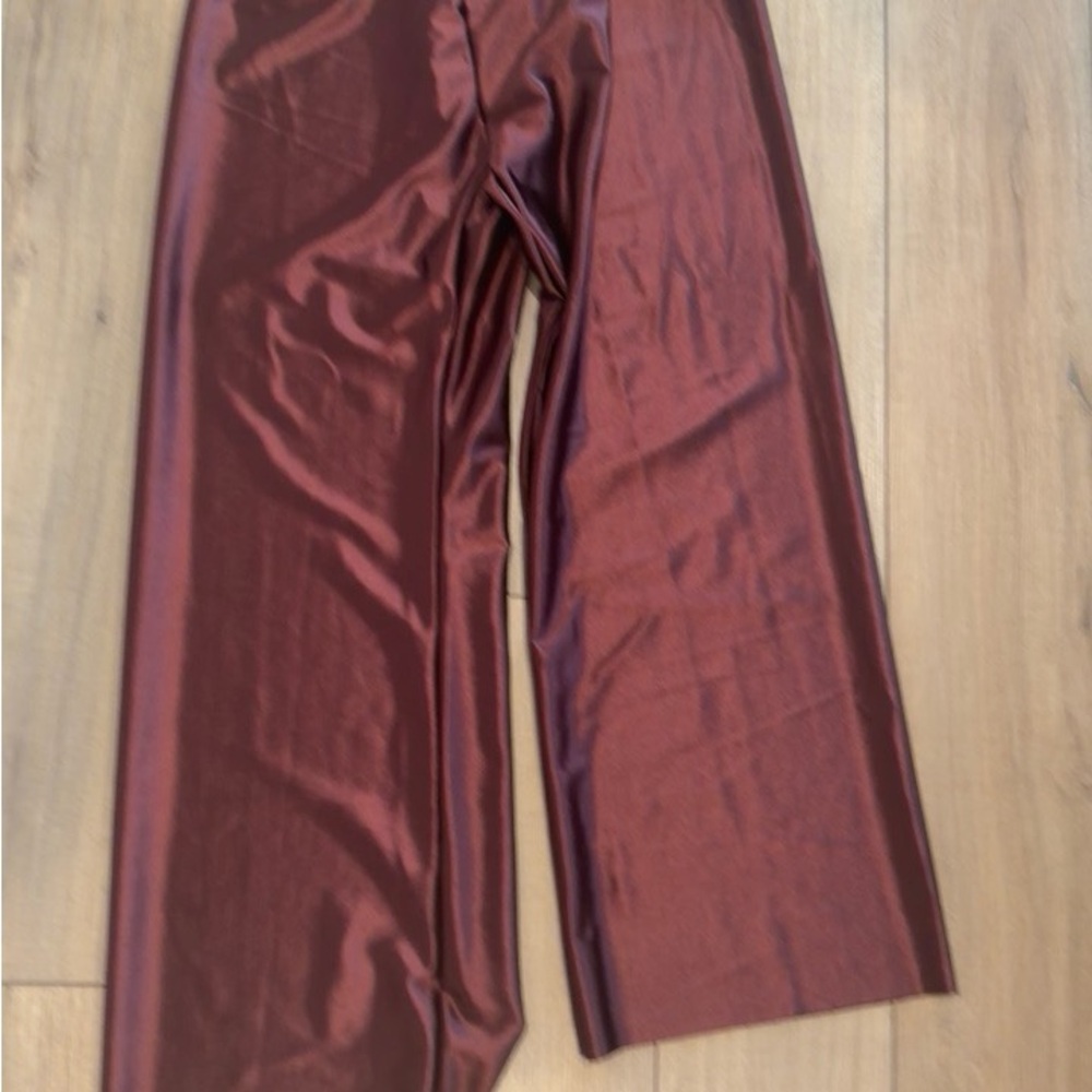 Shiny Wide-Leg Satin Pants in Deep Burgundy